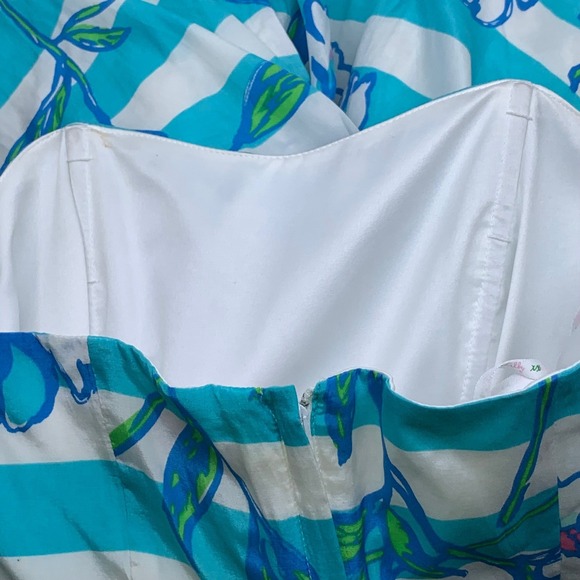 Lilly Pulitzer Strapless Langley Dress Shorely Blue Tossing The Line Floral Sz 0 - Picture 4 of 13